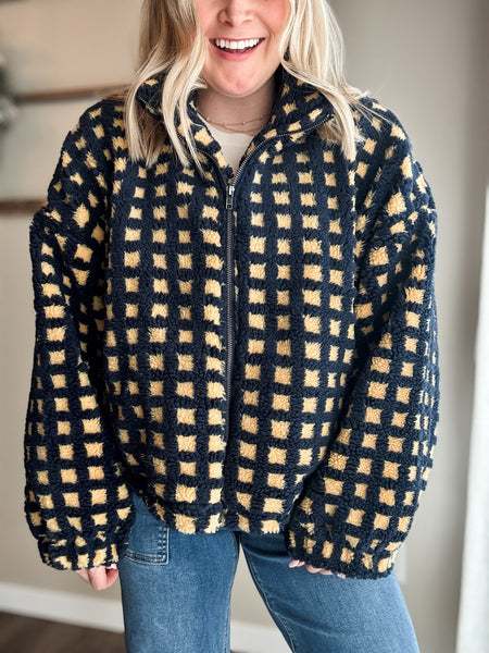 Vallie Fuzzy Sherpa Jacket - Navy