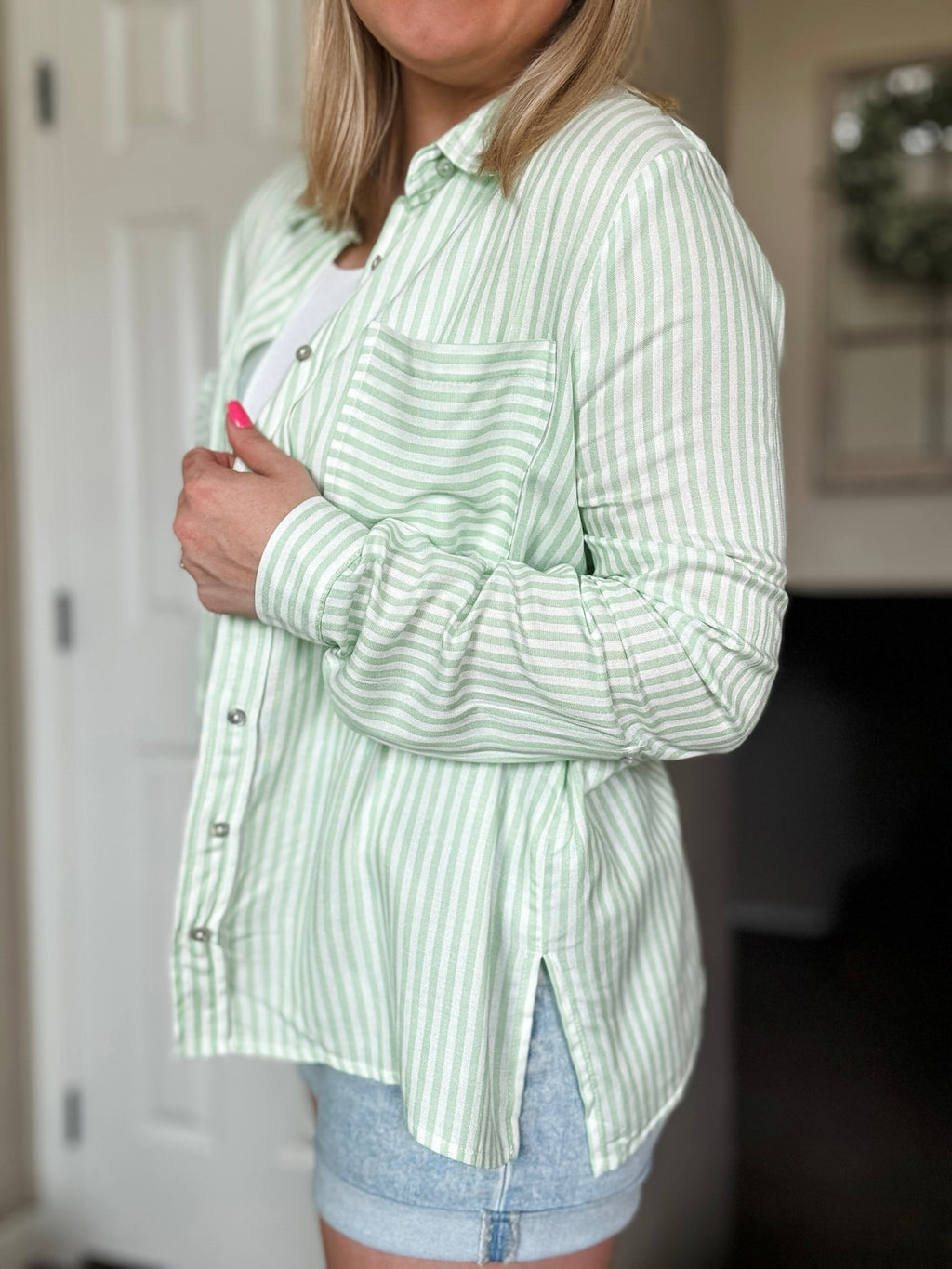Eliana Stripe Button Up - Lime - SIZE SMALL