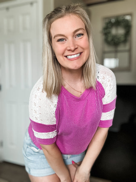 Lace Me Lovely Contrast Ribbed Top