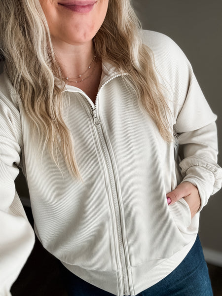 Lucie Ribbed Zip Jacket - SIZE LARGE