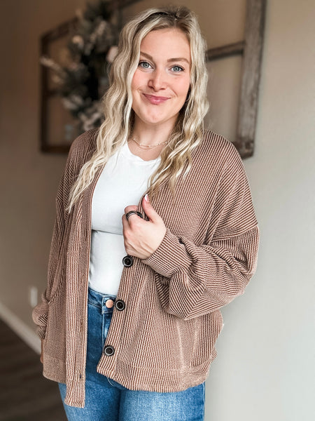 Perri Ribbed Cardigan - Chestnut