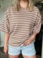Karter Stripe Sweater Top - Taupe/White