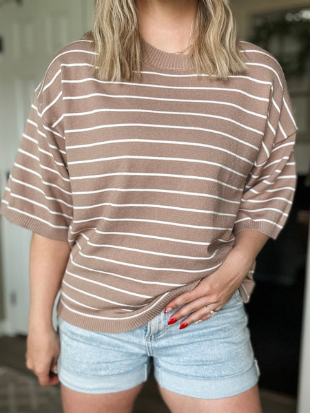 Karter Stripe Sweater Top - Taupe/White