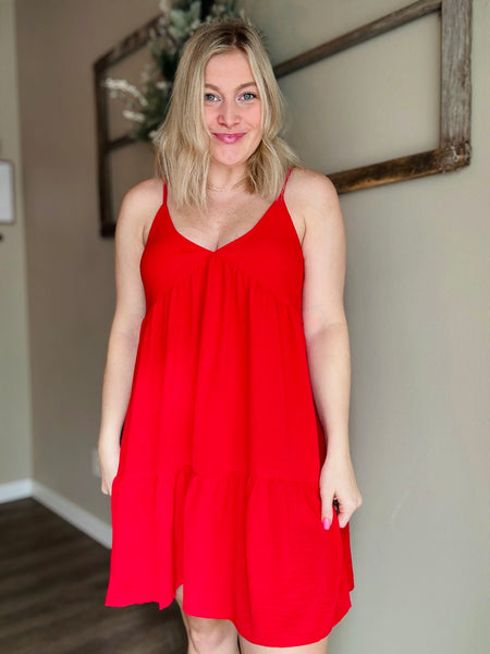 Island Glow Babydoll Dress - Red