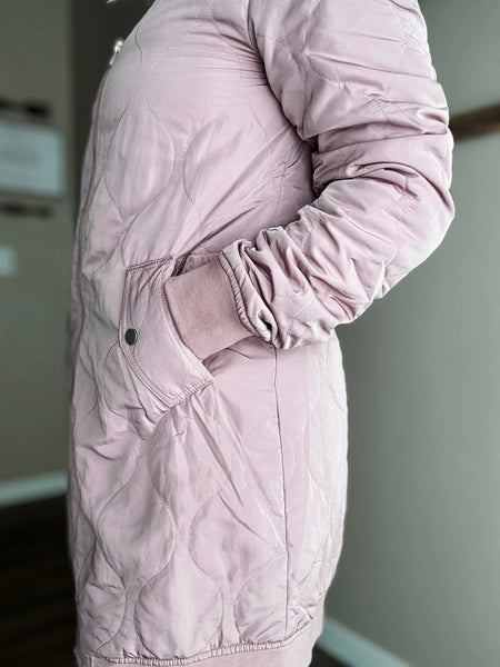 Berklee Long Quilted Bomber Jacket - Dusty Rose