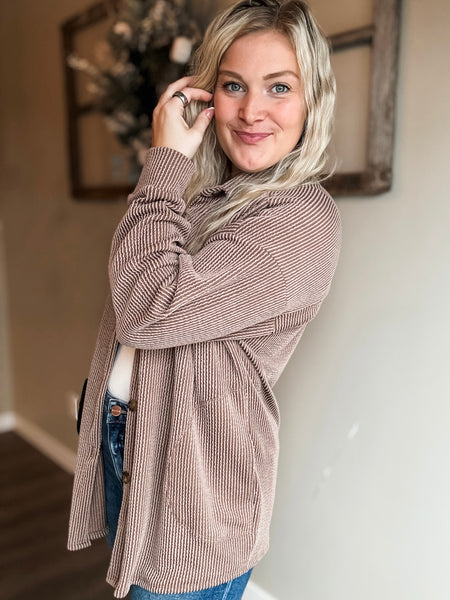 Talli Ribbed Shacket - Mocha - SIZE SMALL