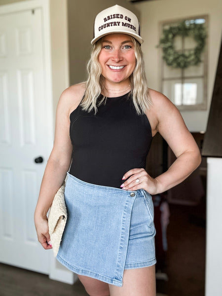 Abilene Wrap Front Denim Skort