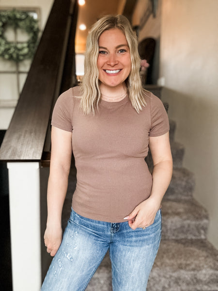 Zuri Micro-Ribbed Short Sleeve - Taupe