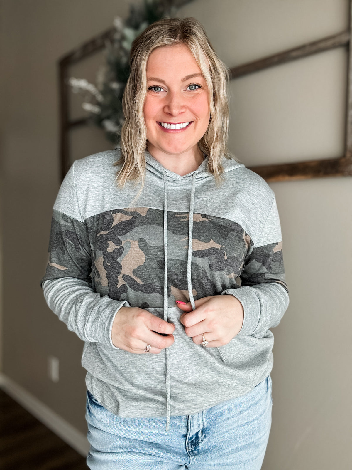 Holly Lightweight Camo Hoodie - Grey