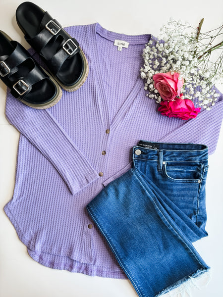 Hadlie Waffle Button Down Cardigan - Lavender