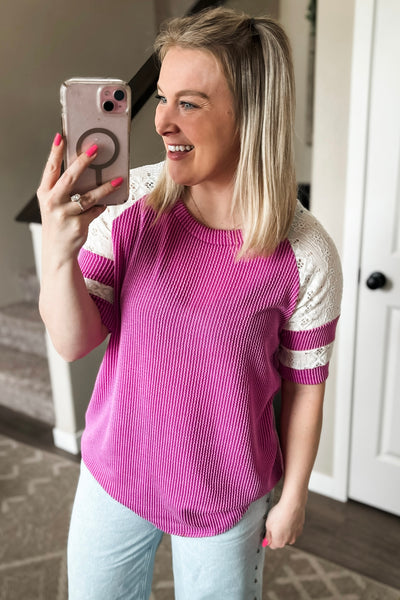 Lace Me Lovely Contrast Ribbed Top