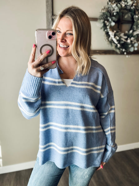 Emory Notched Neck Stripe Sweater