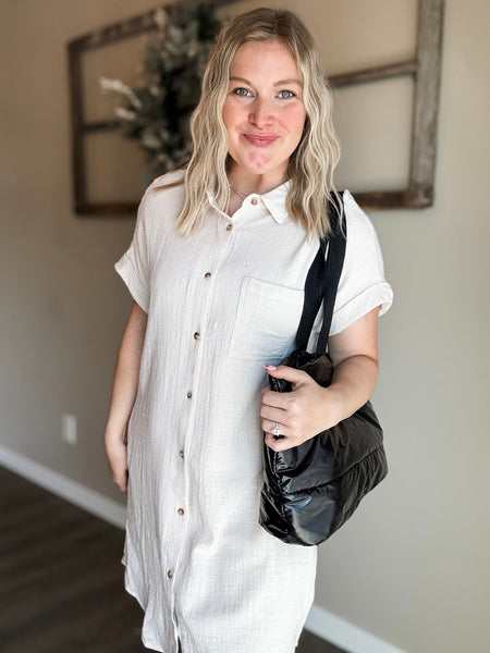 Positano Button Up Shirt Dress - Oatmeal