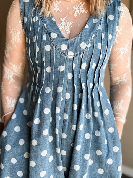 Jacelyn Polka Dot Denim Romper