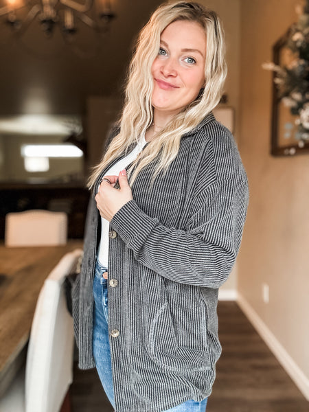 Talli Ribbed Shacket - Charcoal