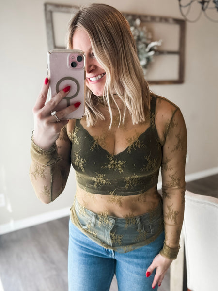 Sorla Sheer Lace Top - Olive