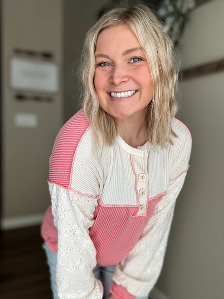 Tally Two Tone Ribbed Top - Coral