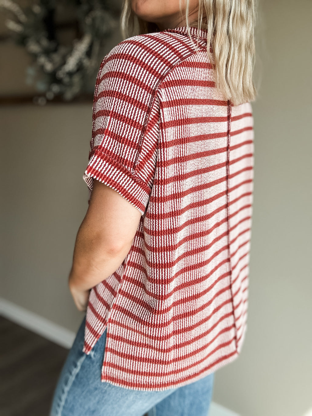 Maeven Exposed Seam Ribbed Top - Rust - SIZE S/M
