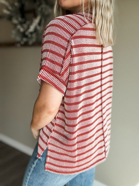 Maeven Exposed Seam Ribbed Top - Rust - SIZE S/M