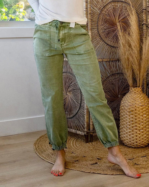 Marrah Cropped Denim Jogger - Olive