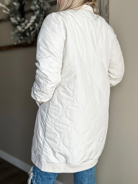 Berklee Long Quilted Bomber Jacket - Ivory