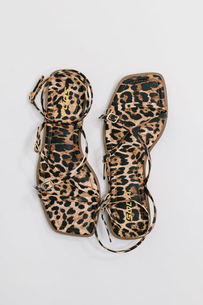 Eyeful Square Toe Ankle Strap Sandal in Leopard