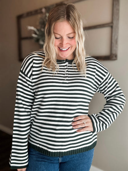 PREORDER Lyra Stripe Henley Sweater
