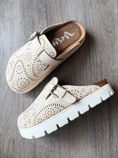 Laser Cutout Slip On Clog - Cream