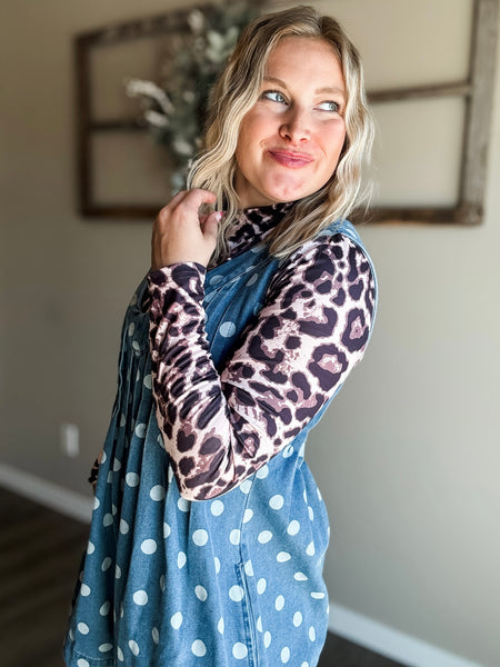 Jacelyn Polka Dot Denim Romper