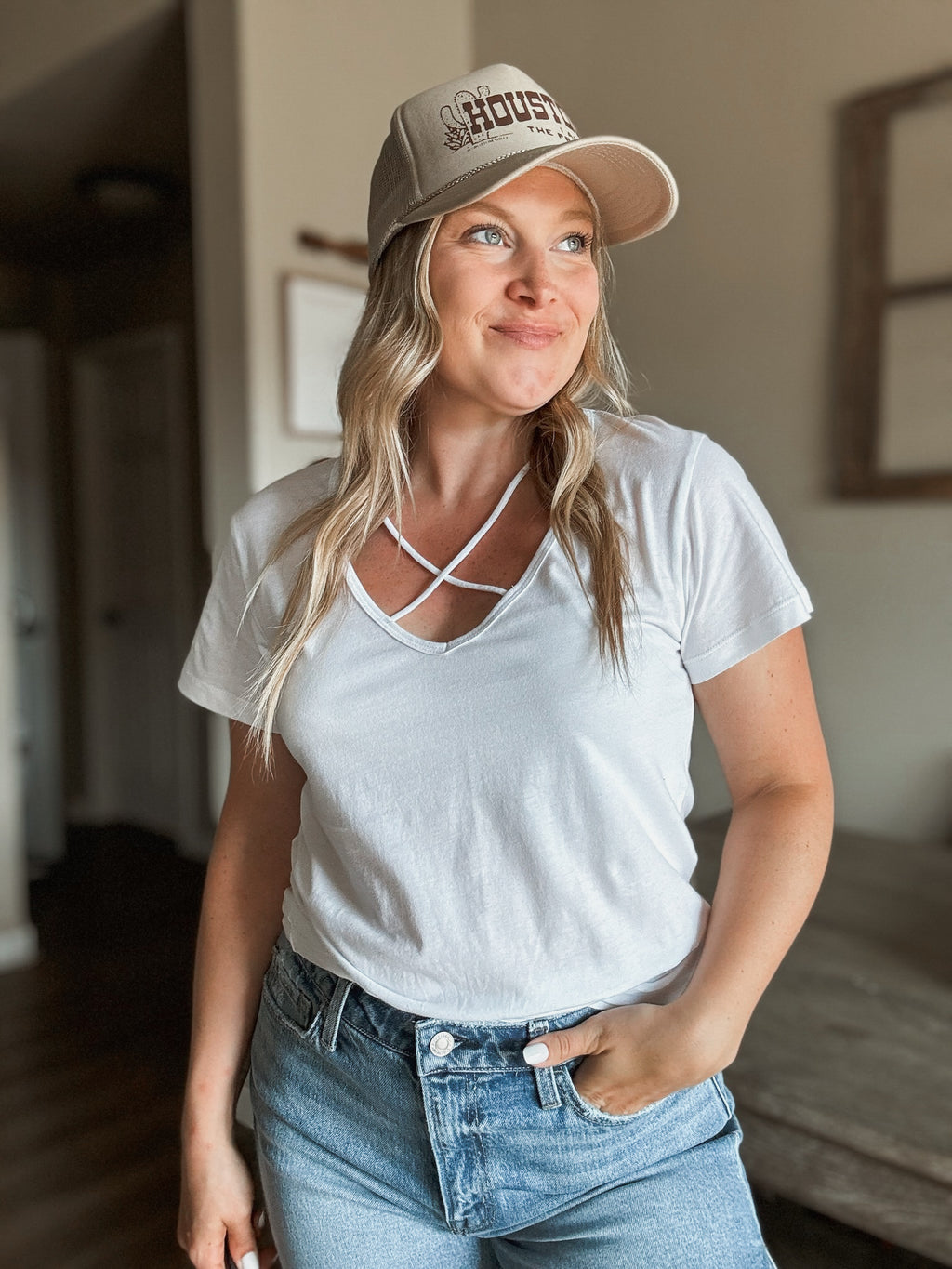 Whitley Criss Cross Tee - White - SIZE SMALL
