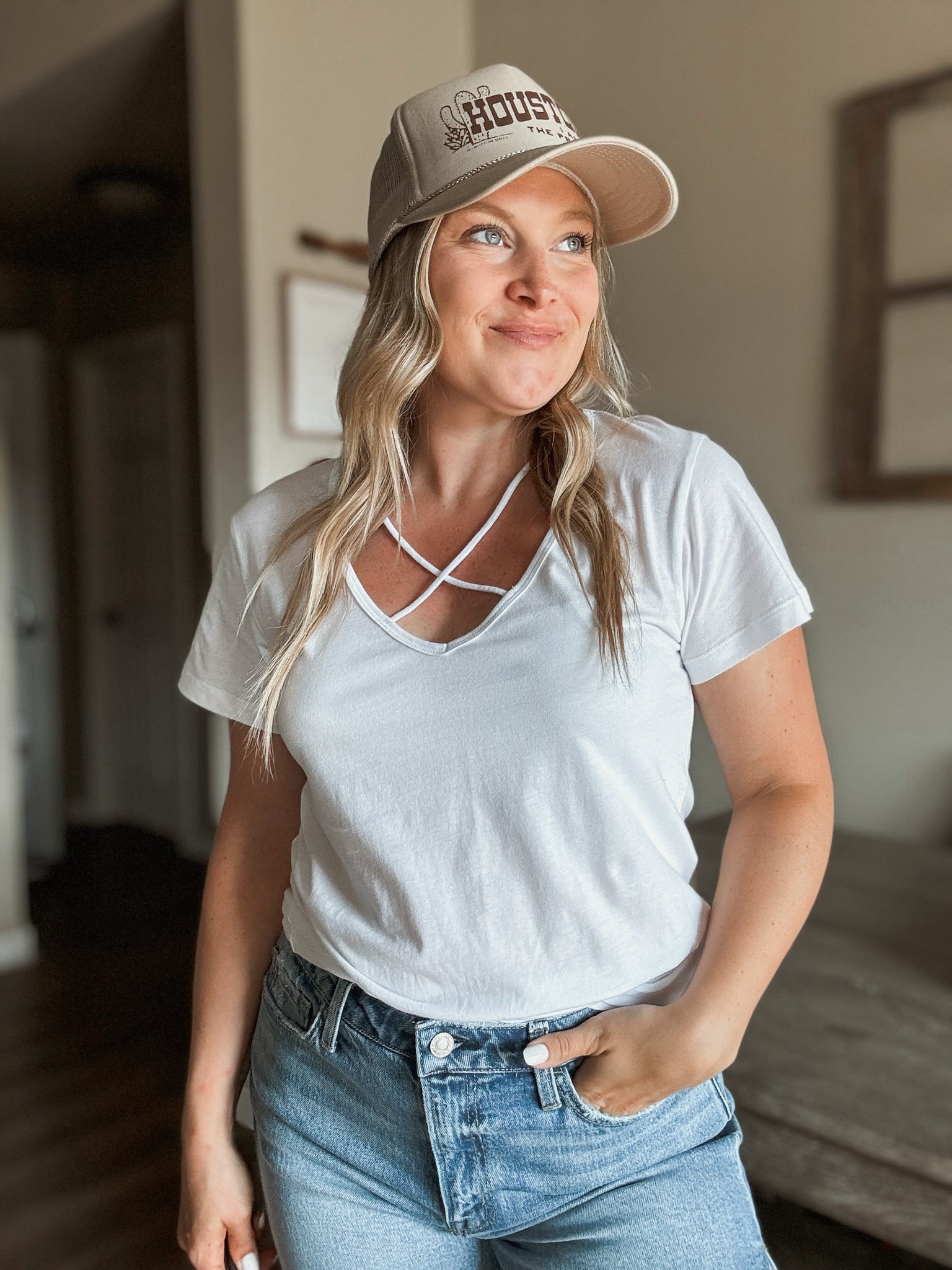 Whitley Criss Cross Tee - White - SIZE SMALL