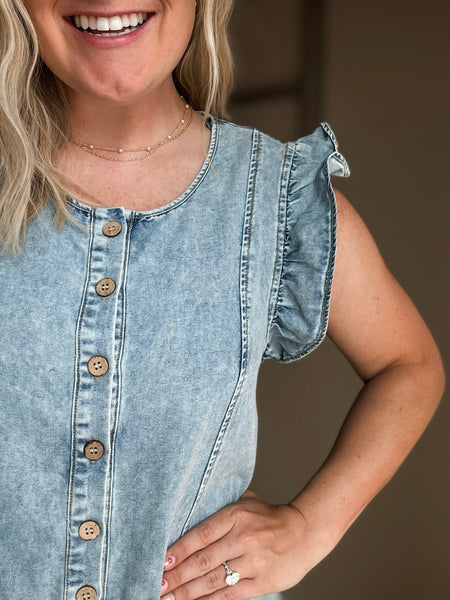 Juju Ruffle Denim Romper - Dark
