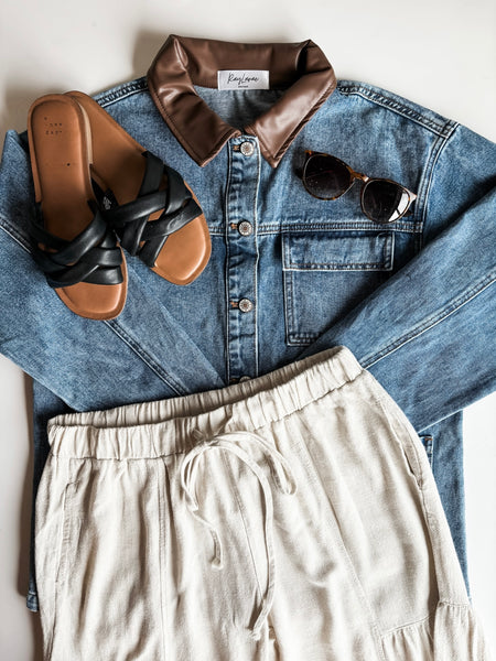 PREORDER Memphys Leather Collar Denim Jacket