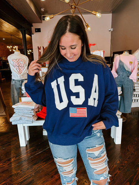 USA Flag Mockneck Pullover