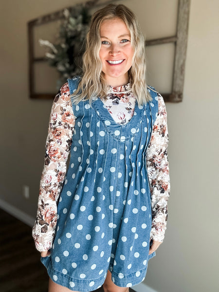 Jacelyn Polka Dot Denim Romper