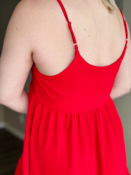 Island Glow Babydoll Dress - Red