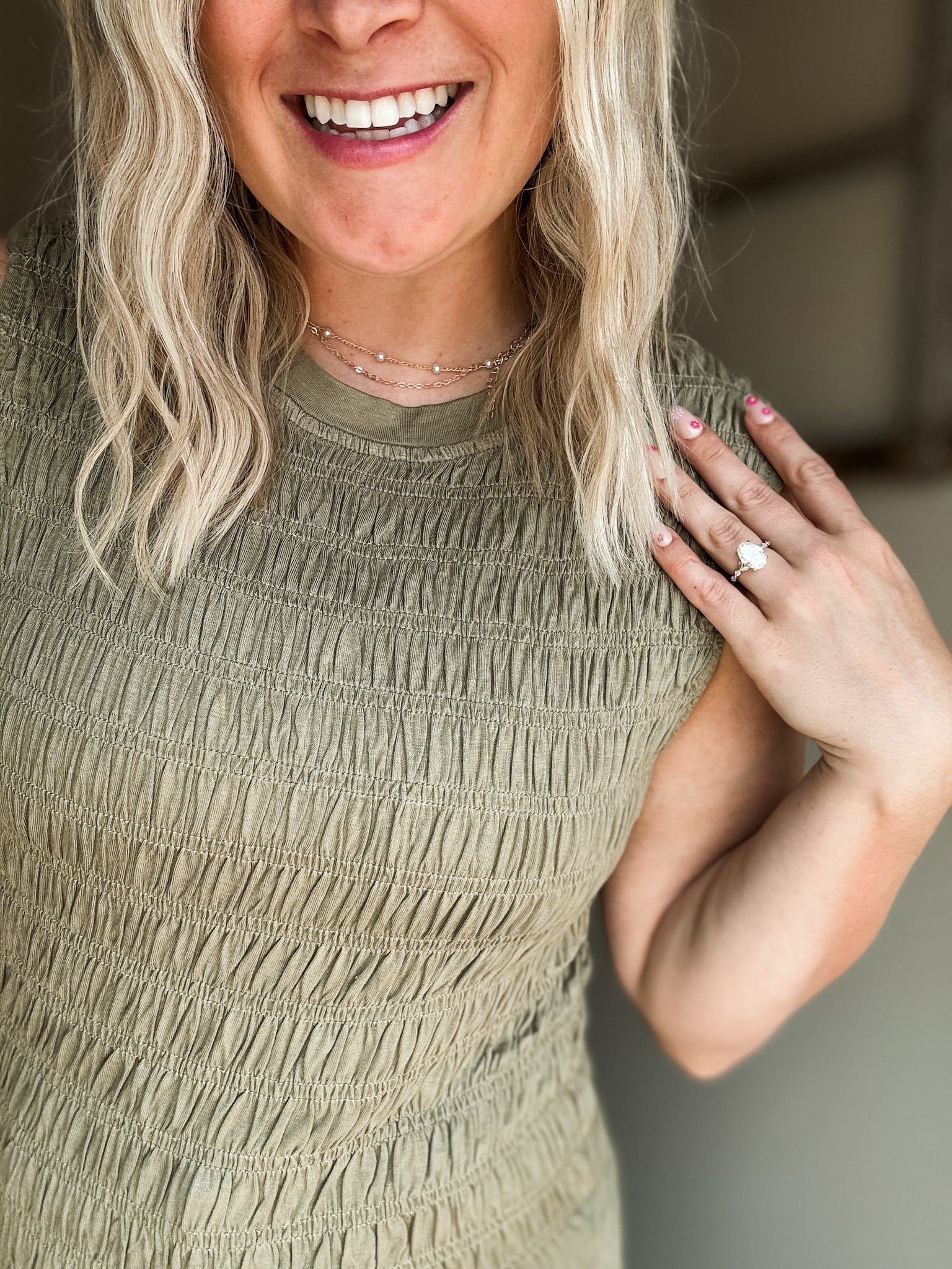 Bridgette Smocked Ruffle Hem Tank - Olive