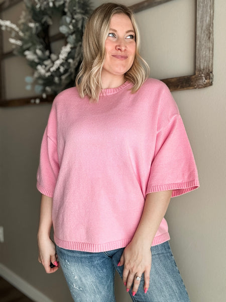 Tinley Short Sleeve Sweater Top - Pink