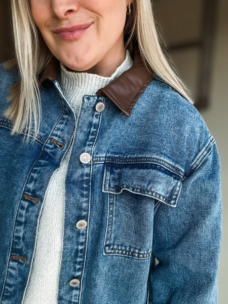 PREORDER Memphys Leather Collar Denim Jacket