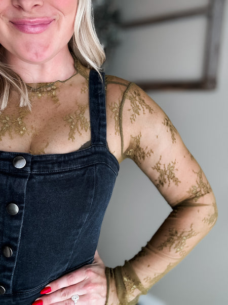 Sorla Sheer Lace Top - Olive