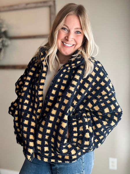 Vallie Fuzzy Sherpa Jacket - Navy