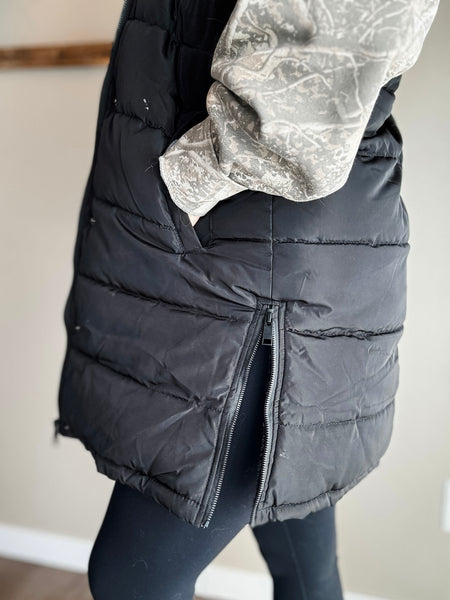 Brendi Black Long Puffer Vest - Black