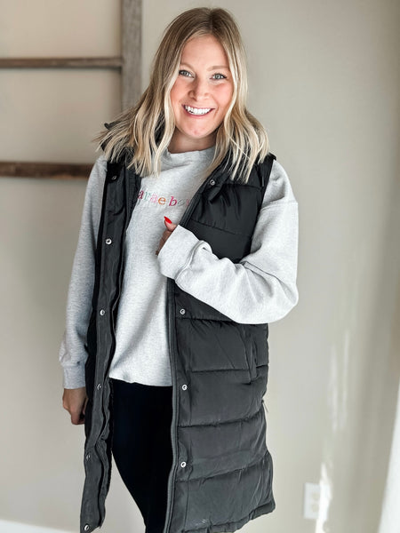 Brendi Black Long Puffer Vest - Black
