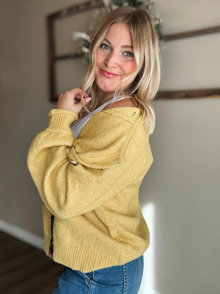 Roselle Button Front Cardigan - Mustard