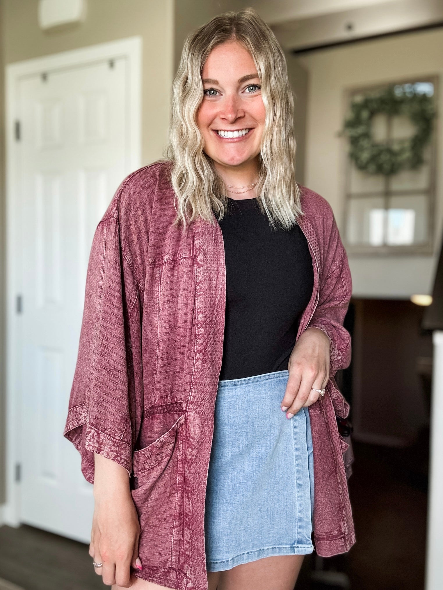 Whiskey Rose Textured Kimono