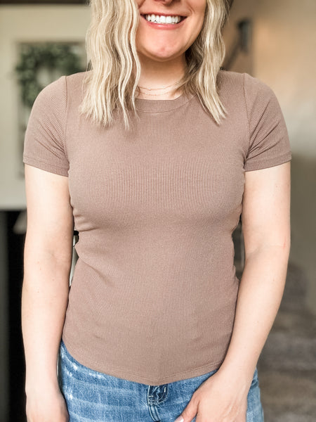 Zuri Micro-Ribbed Short Sleeve - Taupe
