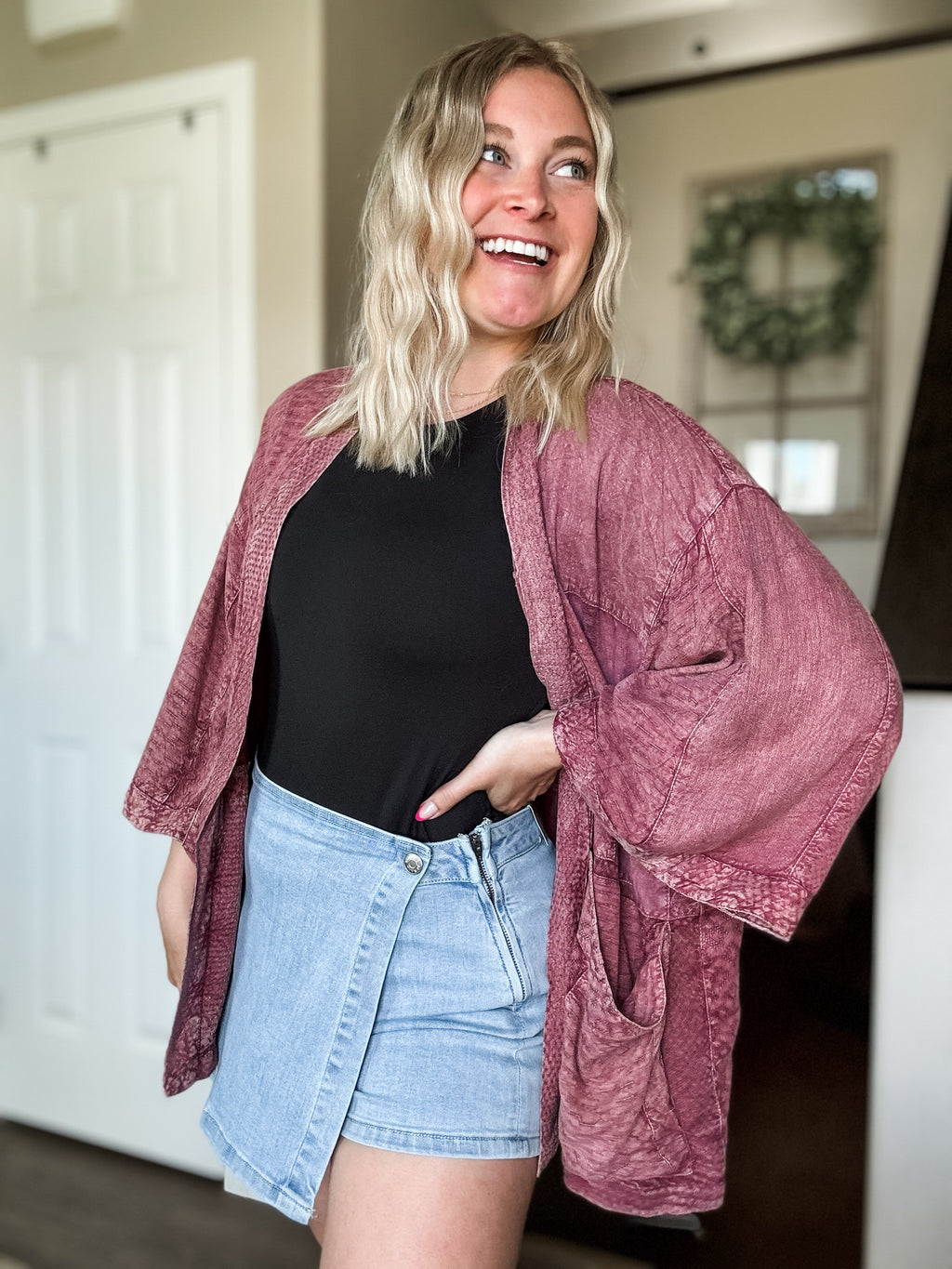 Whiskey Rose Textured Kimono