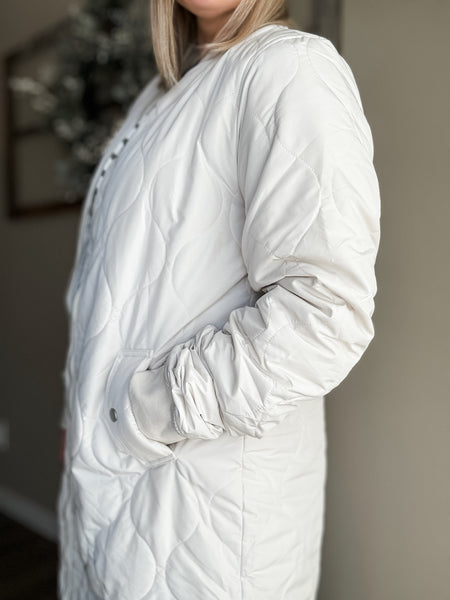 Berklee Long Quilted Bomber Jacket - Ivory