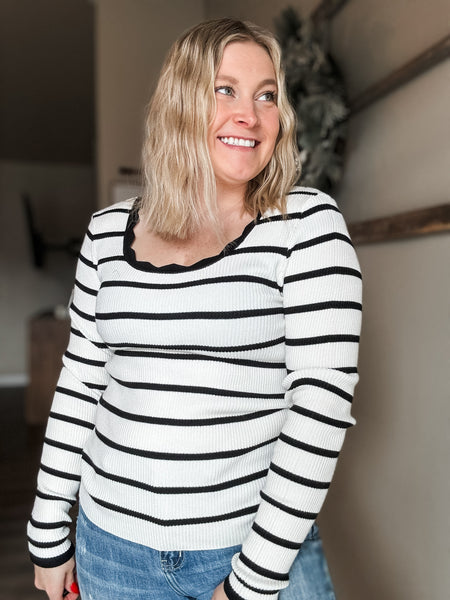 PREORDER Kolin Scalloped Stripe Long Sleeve