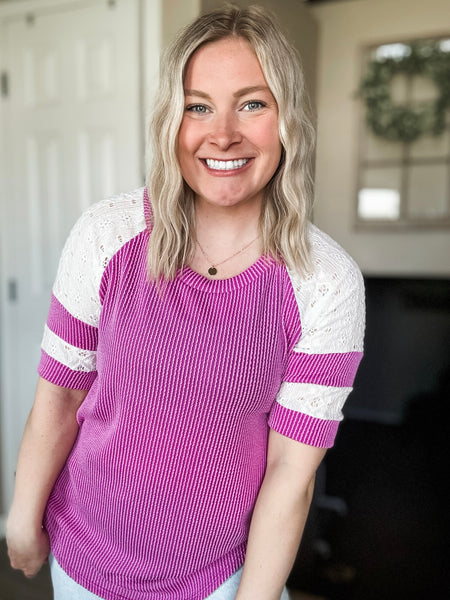 Lace Me Lovely Contrast Ribbed Top